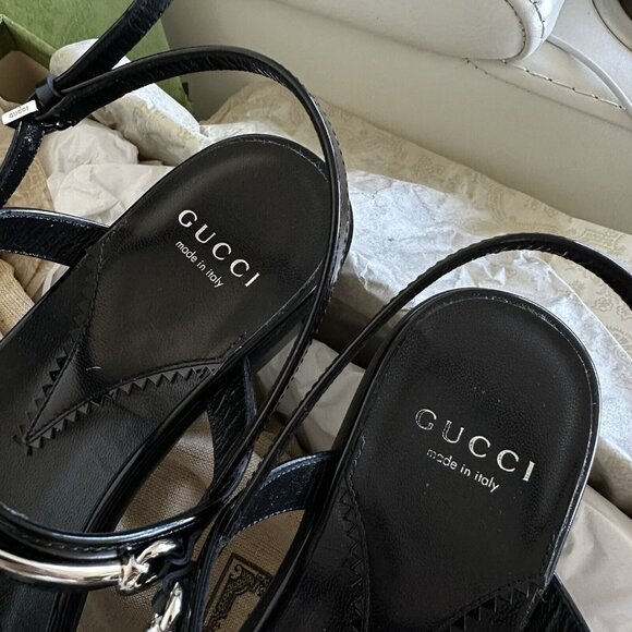 NEW GUCCI Divine Slim Horsebit Strappy Cage Sandals, Black, 38 EU / 8 US $890 - Picture 6 of 8